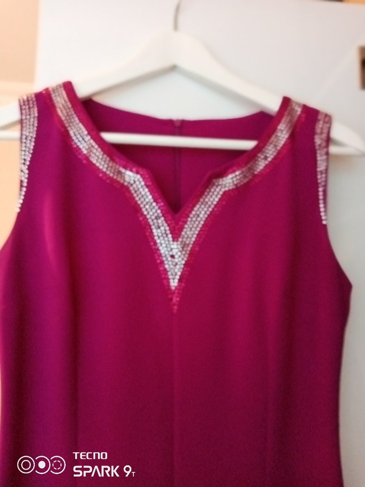 Mor V Yaka Kolsuz kısa Abiye Elbise - Görsel 2