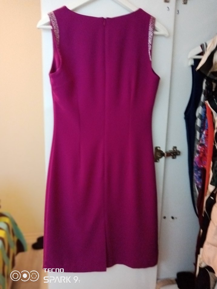 Mor V Yaka Kolsuz kısa Abiye Elbise - Görsel 3