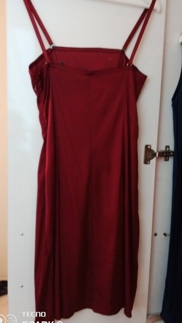 Bordo kısa Straplez Elbise (saten) - Görsel 4