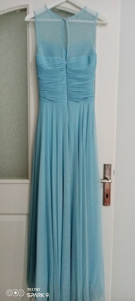 Mavi Drapeli Straplez Abiye Elbise - Görsel 3