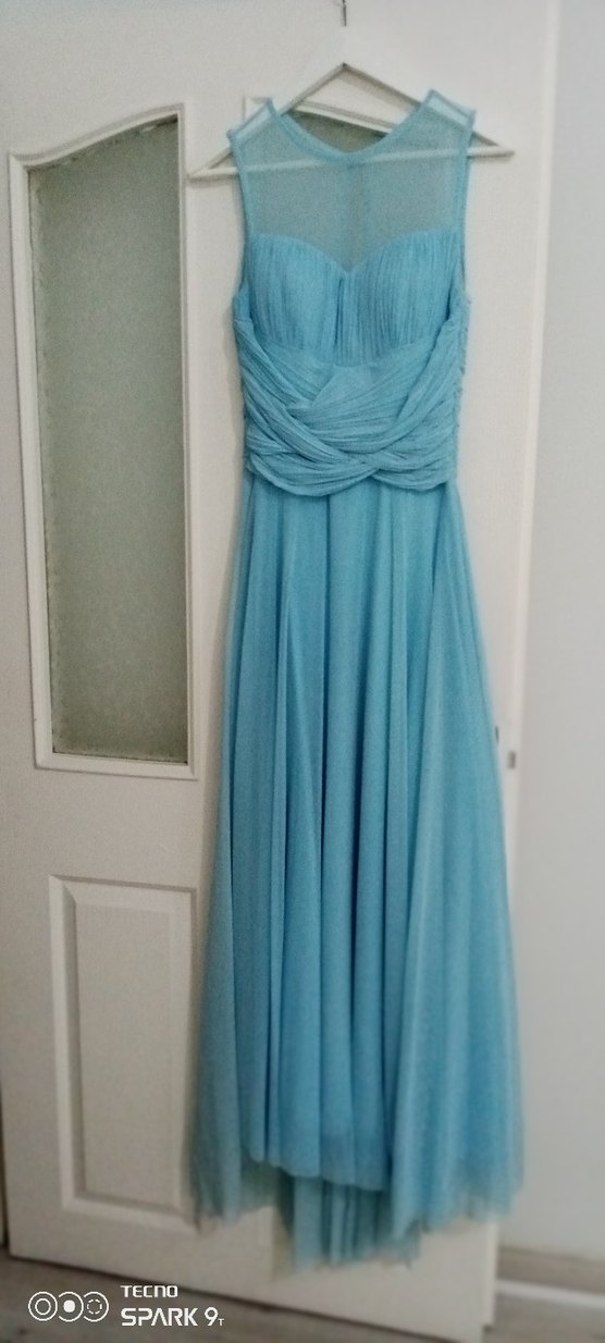 Mavi Drapeli Straplez Abiye Elbise - Görsel 2