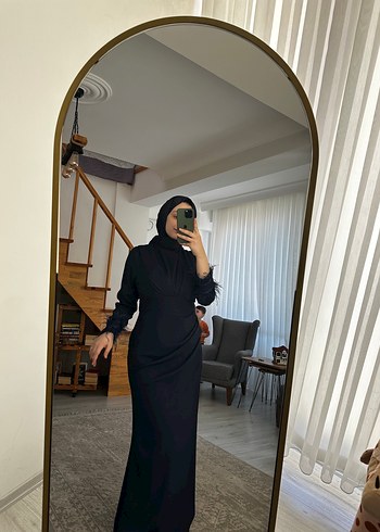 Lacivert Uzun Drapeli Gotik Kadın Elbise