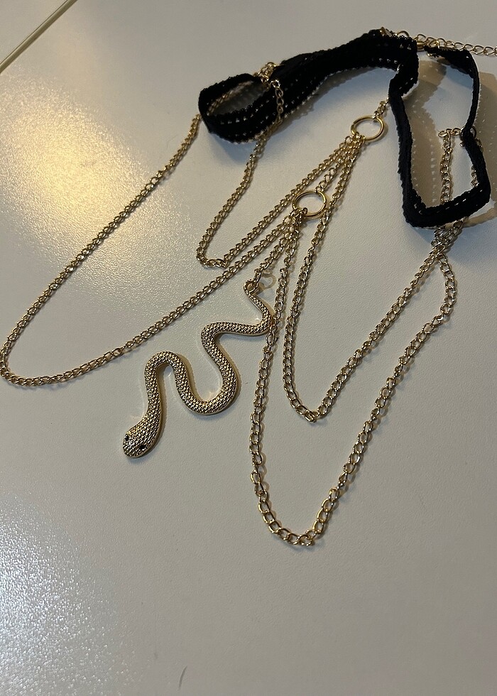 Altın Kaplama Bacak Kolyesi Yılan Tasarımlı - Görsel 2