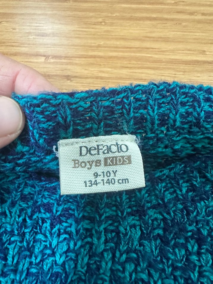 Mavi Yeşil Örgü Çocuk Kazak - Görsel 3