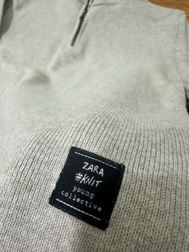 Bej Yarım Fermuarlı Yün Triko Kazak - Görsel 3