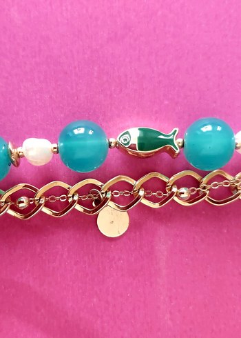 Turkuaz Boncuklu Zincir Detaylı Balık Bileklik - Görsel 3