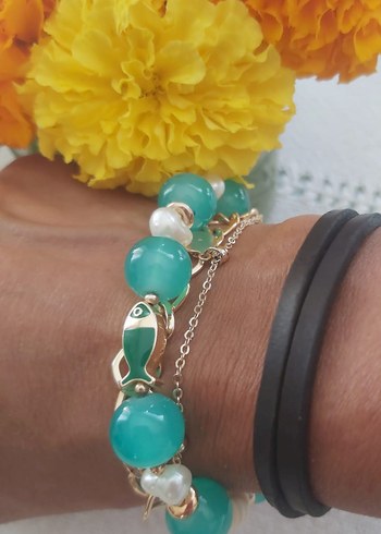 Turkuaz Boncuklu Zincir Detaylı Balık Bileklik - Görsel 2