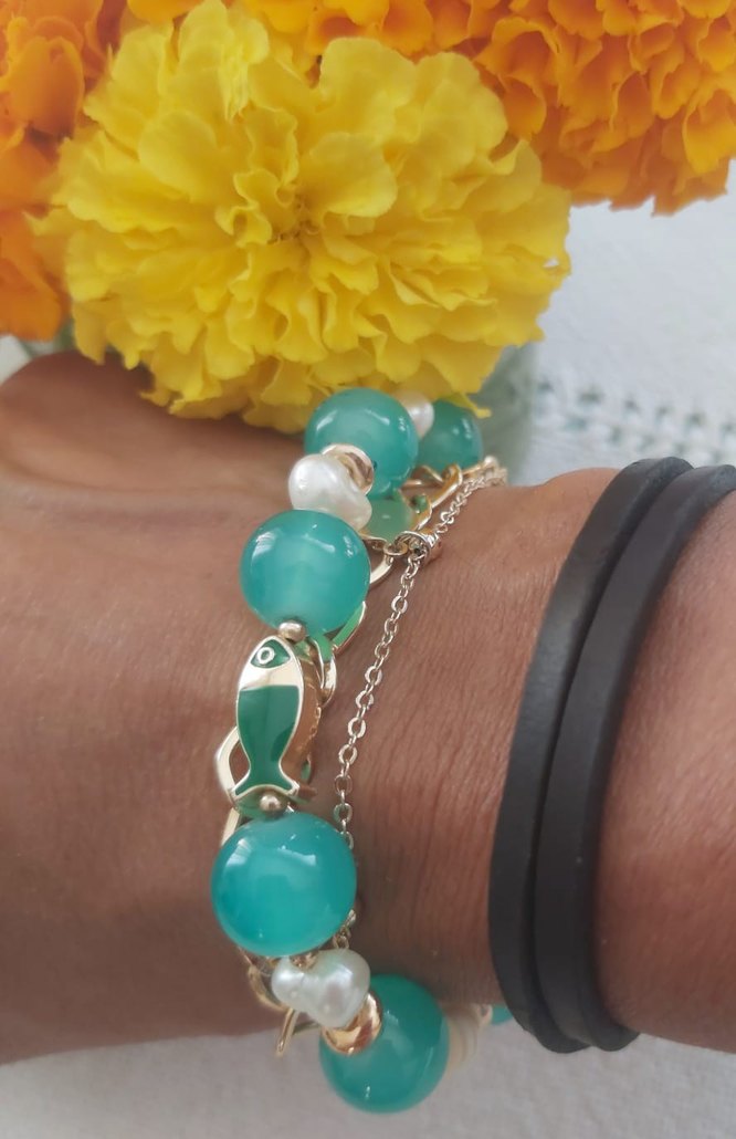 Turkuaz Boncuklu Zincir Detaylı Balık Bileklik - Görsel 2
