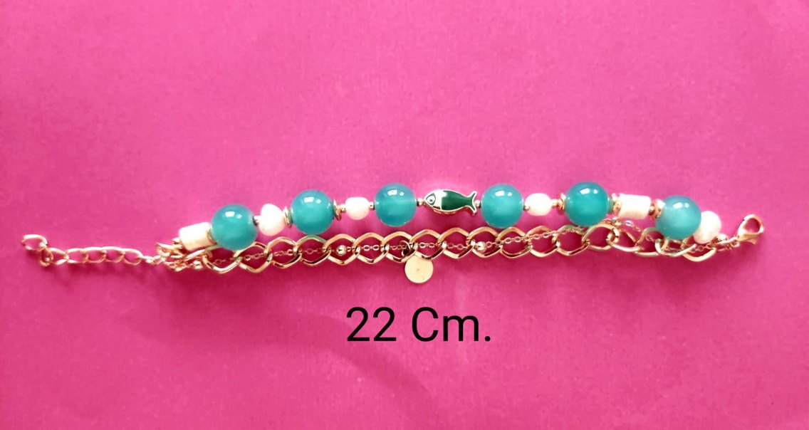 Turkuaz Boncuklu Zincir Detaylı Balık Bileklik - Görsel 4