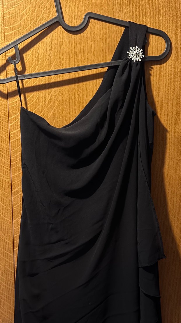 Tek Omuzlu Siyah Uzun Abiye Elbise - Görsel 5