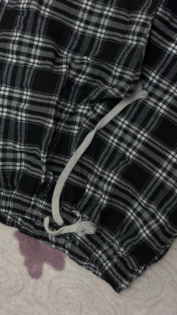 Kadın Siyah Beyaz Ekose Pamuk Pantolon - Görsel 3