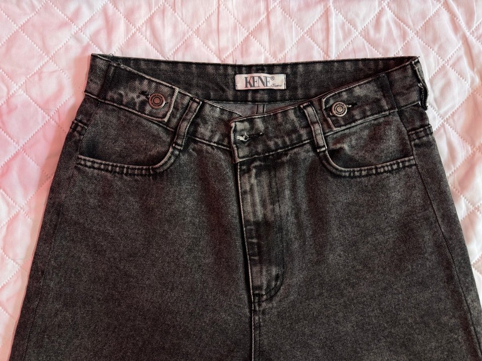 Düğmeli Gri Batik Desenli Kadın Jean - Görsel 2