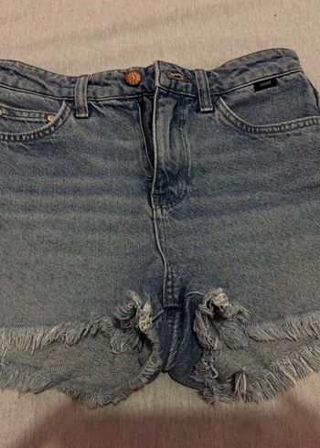 Kadın Gri Mavi Salaş Mini Denim Şort