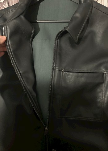 Siyah Deri Kısa Kollu Oversize Ceket - Görsel 4