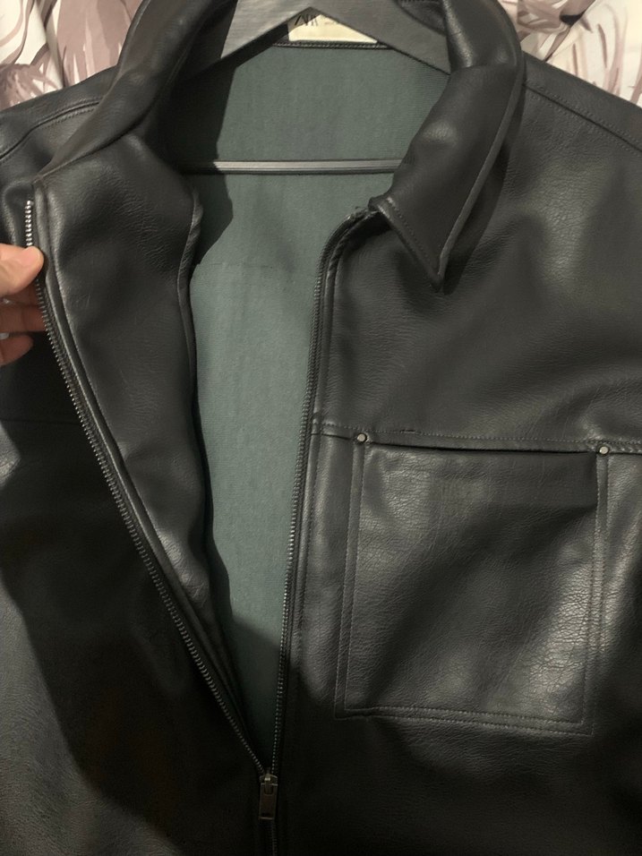 Siyah Deri Kısa Kollu Oversize Ceket - Görsel 5