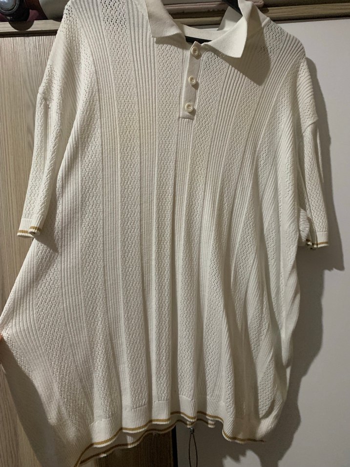 H&M MARKA ORJİNAL Erkek Beyaz Triko Polo Tişört - Görsel 4