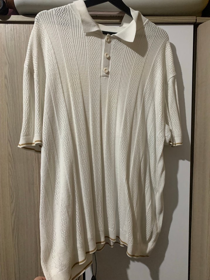 H&M MARKA ORJİNAL Erkek Beyaz Triko Polo Tişört - Görsel 3