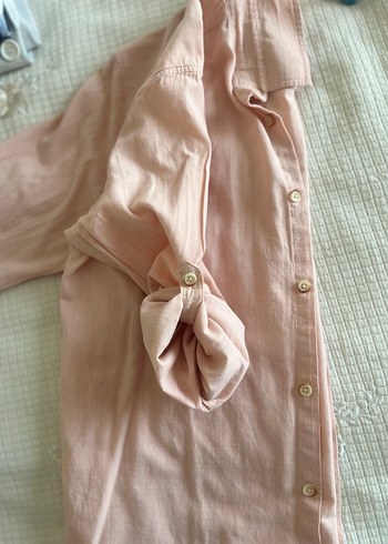Düğmeli Pudra Keten Gömlek - Görsel 3
