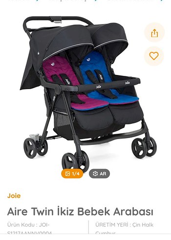 Joie Aire Twin İkiz Bebek Arabası Siyah