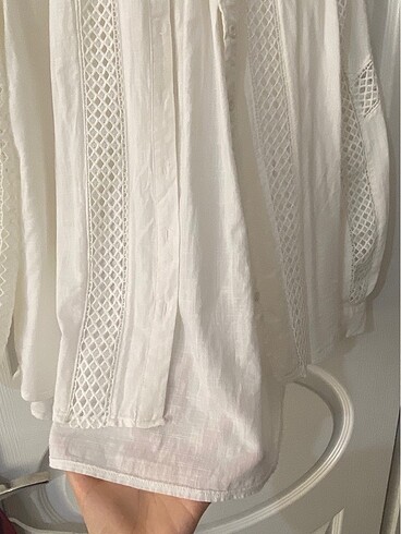 Beyaz keten gömlek geniş kalıp - Görsel 8