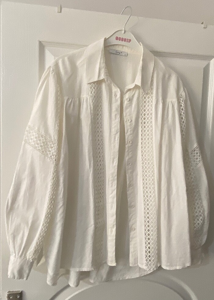 Beyaz keten gömlek geniş kalıp - Görsel 3