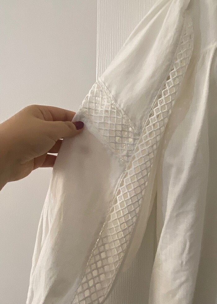Beyaz keten gömlek geniş kalıp - Görsel 4