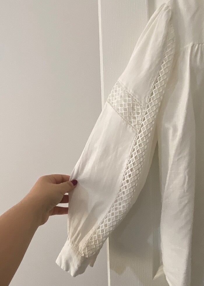 Beyaz keten gömlek geniş kalıp - Görsel 5