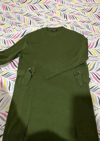 Kadın Haki Uzun Kemerli Triko Kazak - Görsel 4