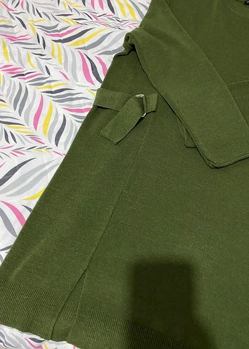 Kadın Haki Uzun Kemerli Triko Kazak - Görsel 3