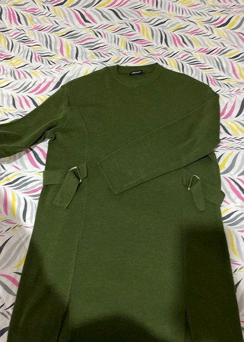 Kadın Haki Uzun Kemerli Triko Kazak - Görsel 5