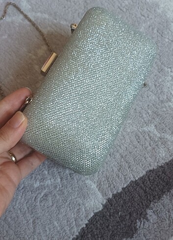 Gümüş renk simli abiye çantası - Görsel 5