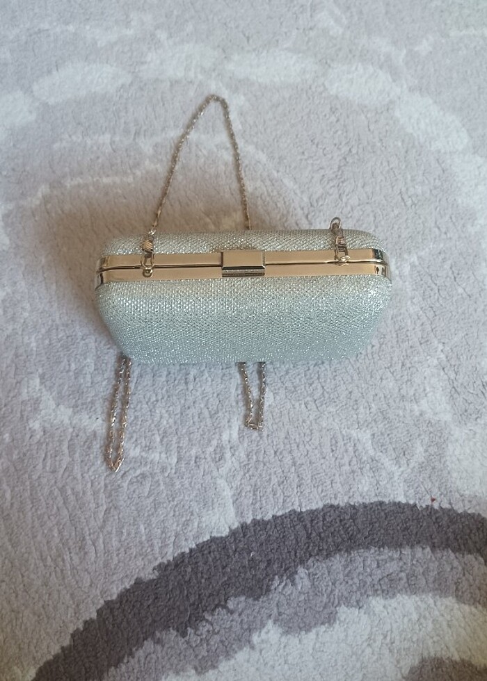 Gümüş renk simli abiye çantası  - Görsel 2