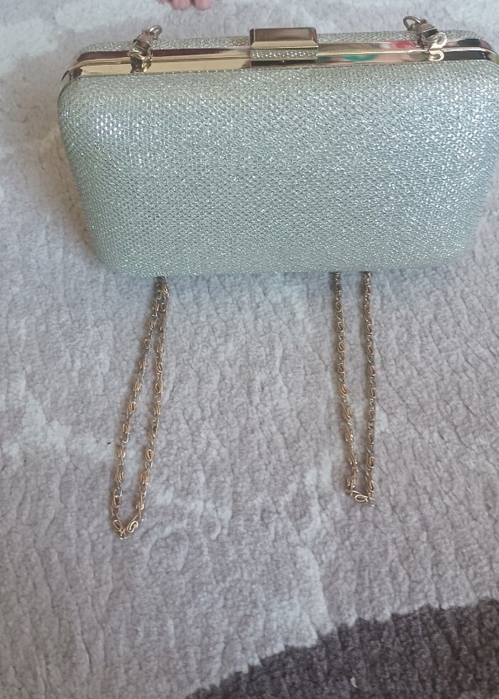 Gümüş renk simli abiye çantası  - Görsel 3