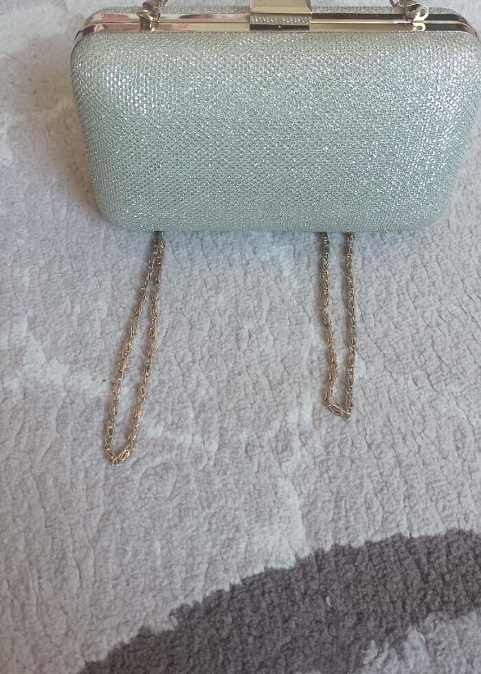 Gümüş renk simli abiye çantası  - Görsel 4