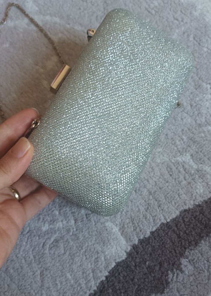 Gümüş renk simli abiye çantası  - Görsel 5