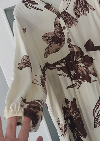 Bej Desenli Bohem Uzun Elbise - Görsel 2