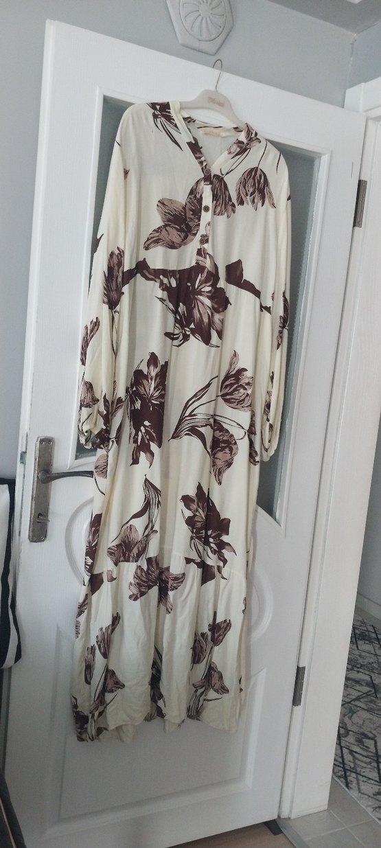 Bej Desenli Bohem Uzun Elbise - Görsel 3