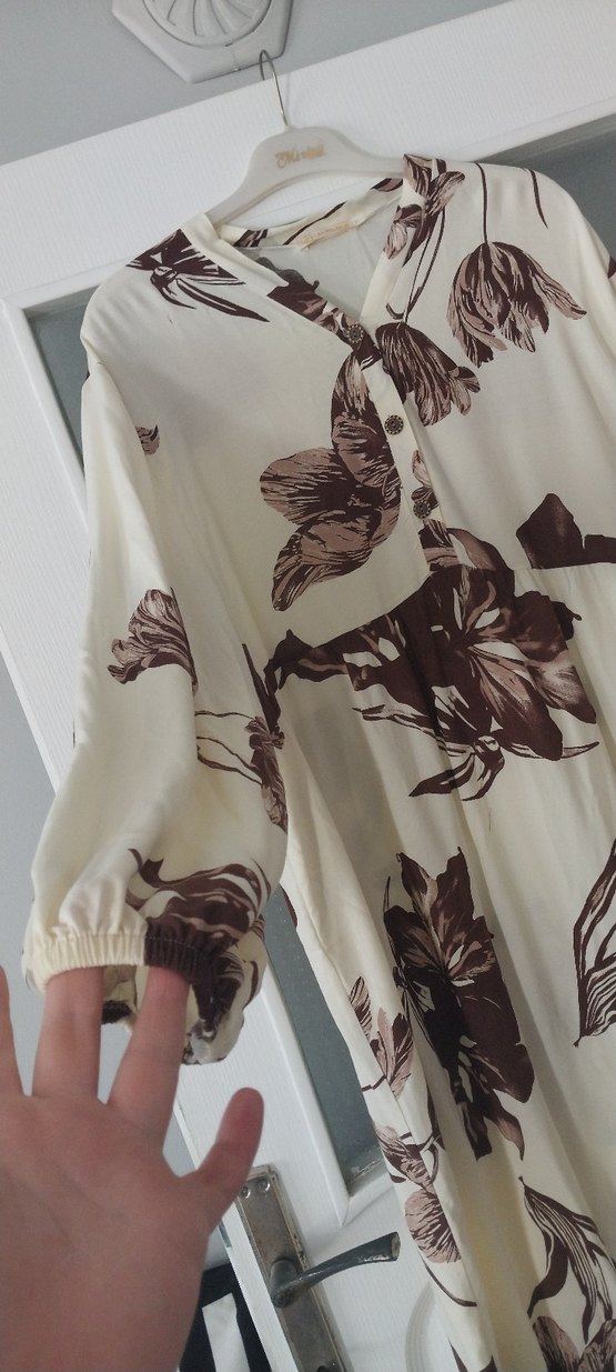 Bej Desenli Bohem Uzun Elbise - Görsel 2