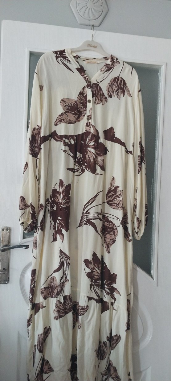 Bej Desenli Bohem Uzun Elbise - Görsel 4