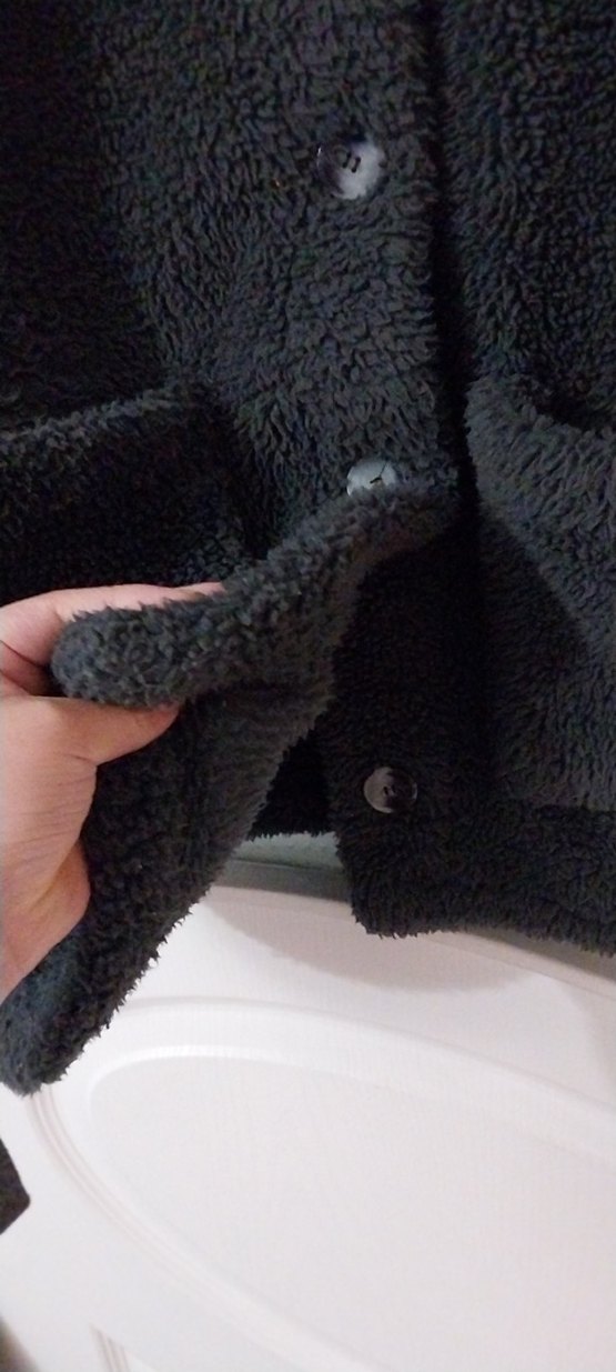 Düğmeli Siyah Midi Kadın Peluş Kaban - Görsel 5