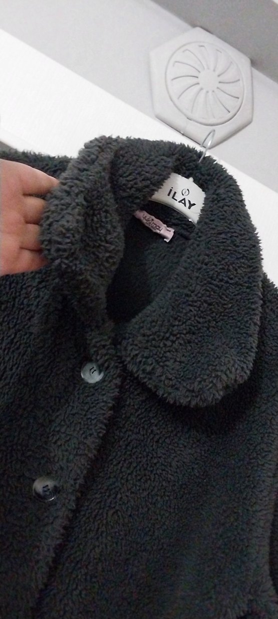 Düğmeli Siyah Midi Kadın Peluş Kaban - Görsel 2