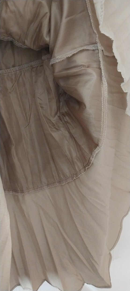 Bej Uzun Keten Etek Kat Kat Volanlı - Görsel 3