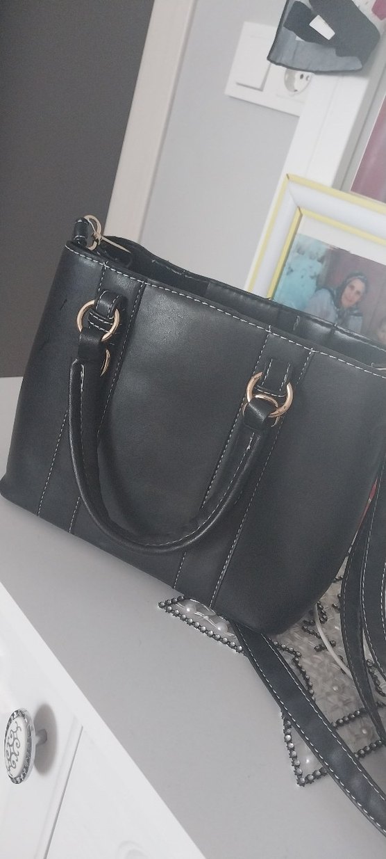 Klasik Siyah Deri Kemerli Çanta - Görsel 5