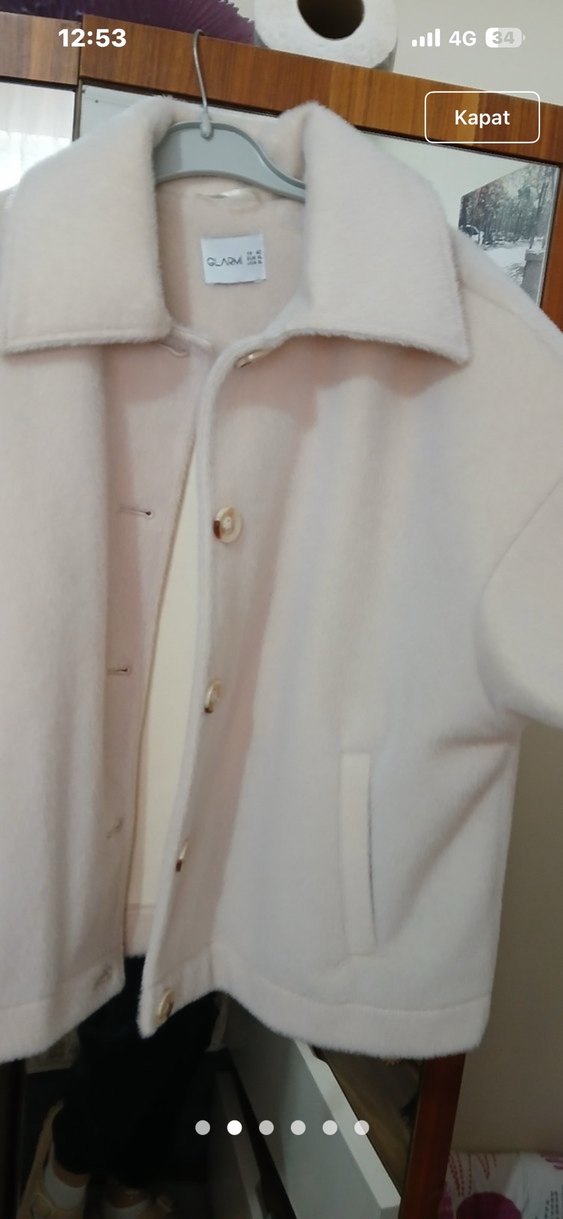 Bej Düğmeli Kadın Midi Ceket - Görsel 5