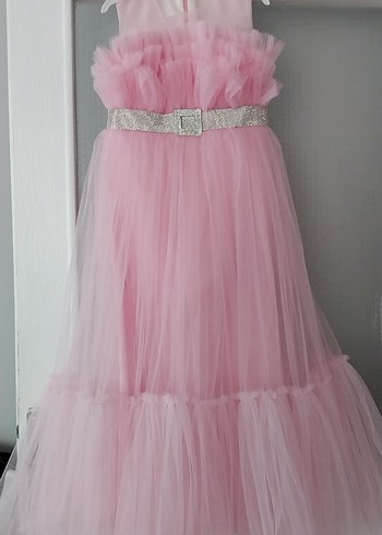 Pembe Fırfırlı Kız Çocuk Abiye Elbise - Görsel 6