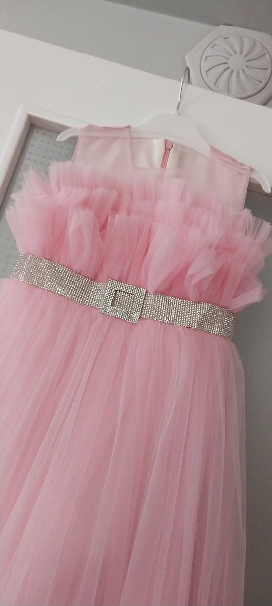 Pembe Fırfırlı Kız Çocuk Abiye Elbise - Görsel 4