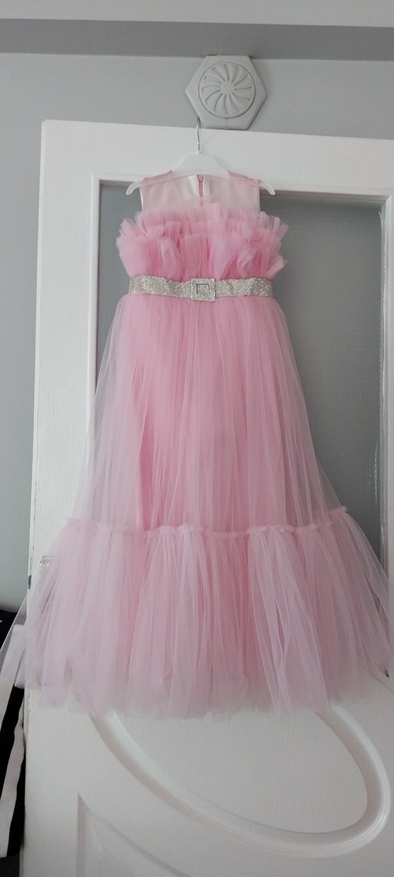 Pembe Fırfırlı Kız Çocuk Abiye Elbise - Görsel 3