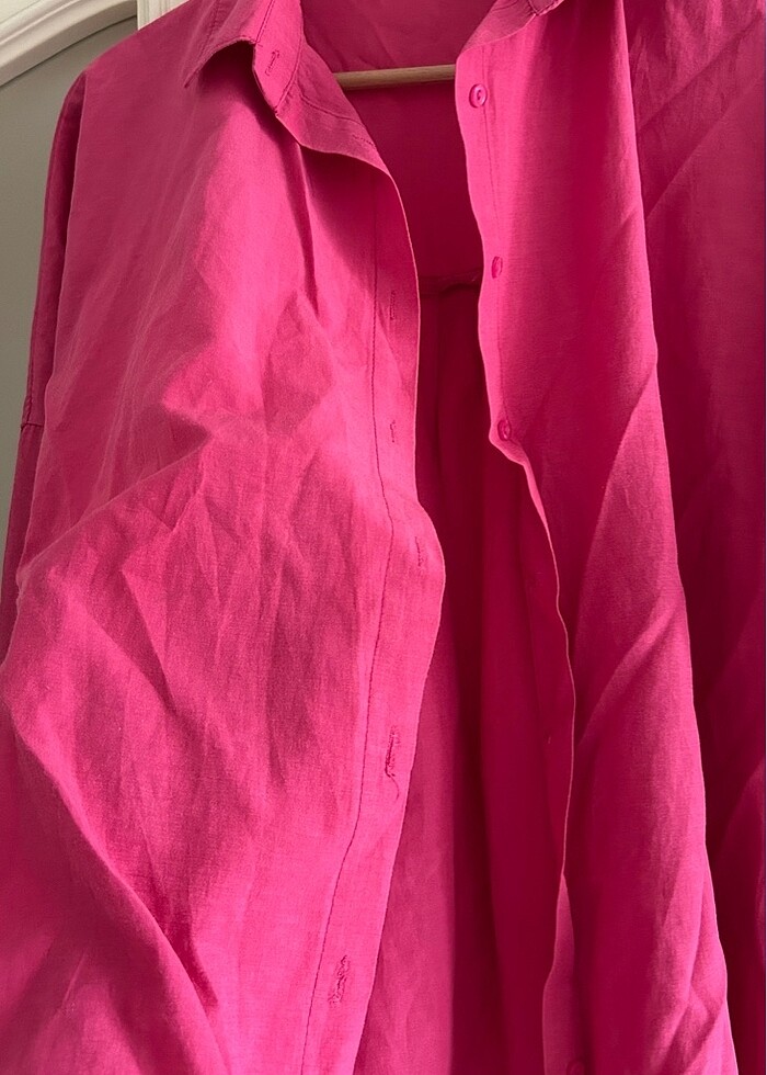 Pembe oversize gömlek - Görsel 3