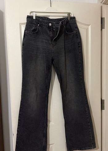 Gri siyah Bol Kesim Denim Kadın Jean - Görsel 3