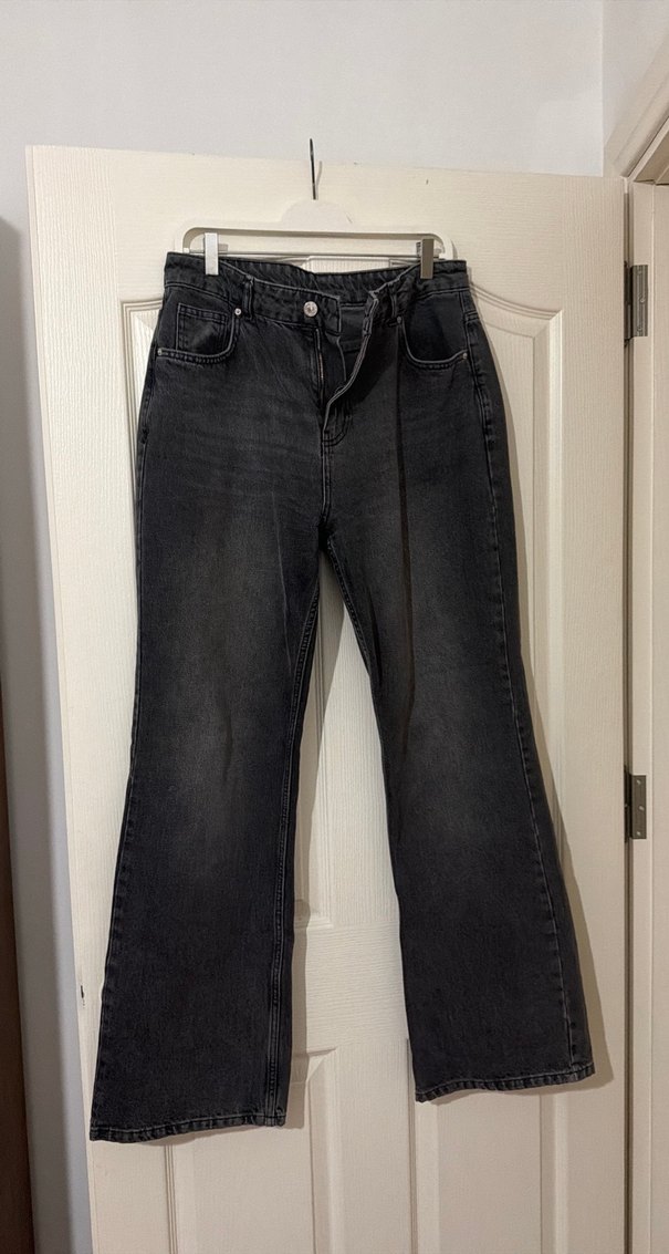 Gri siyah Bol Kesim Denim Kadın Jean - Görsel 3